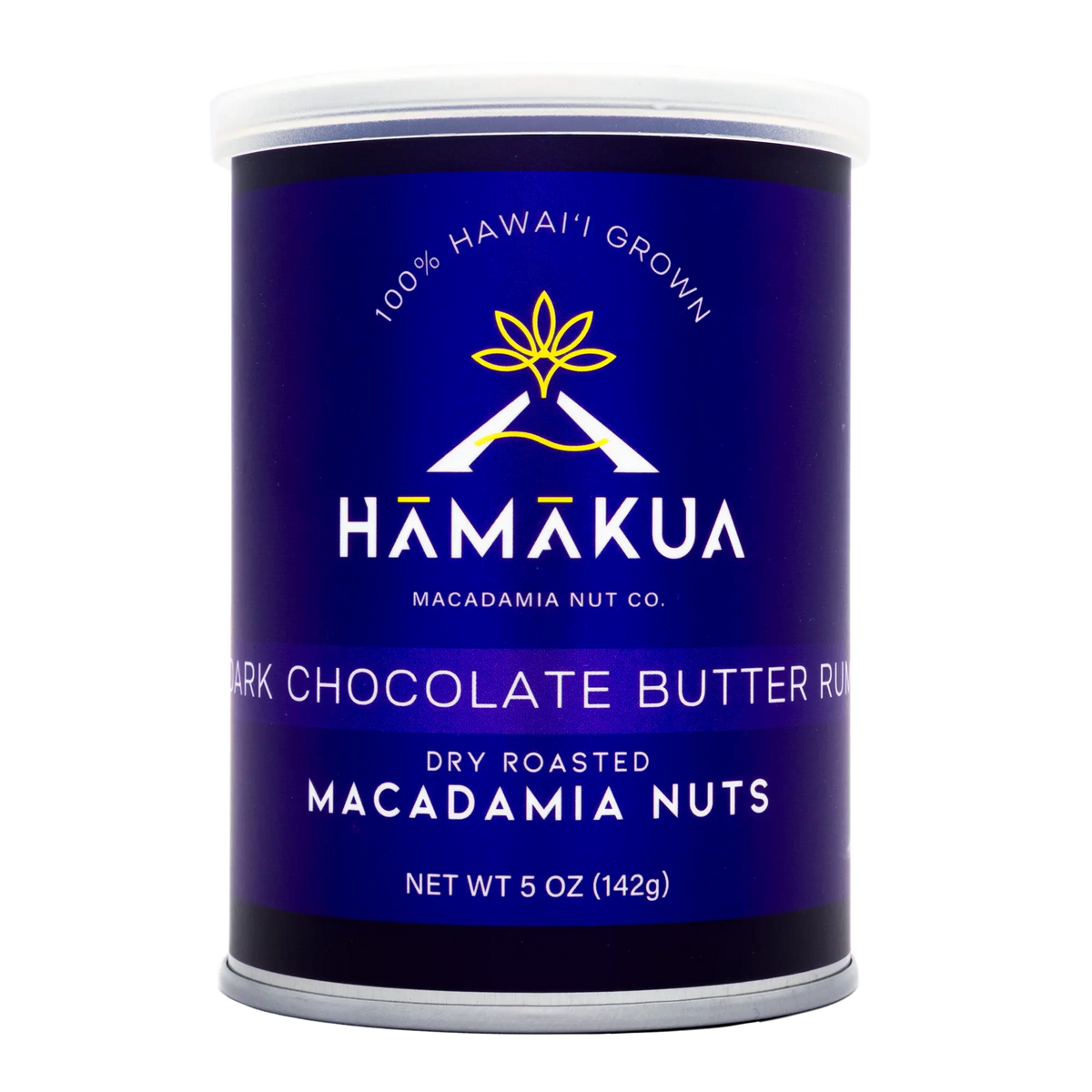 Hāmākua Macadamia Nut Company Dark Chocolate Butter Rum macadamia nuts 5oz purple can