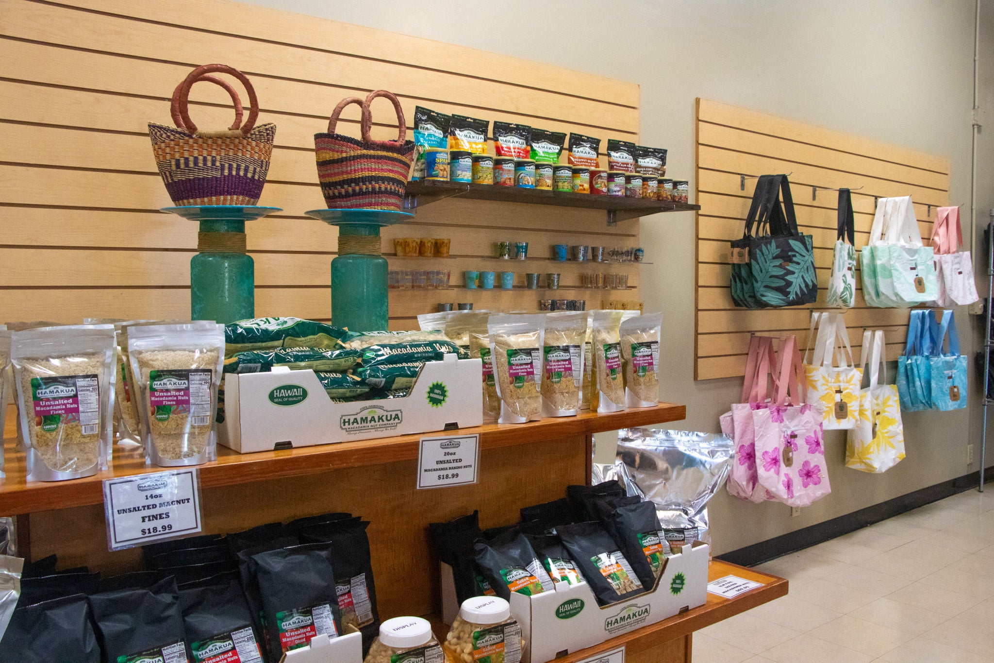 Products located on the walls of the Hāmākua Macadamia Nut Company Visitor Center
