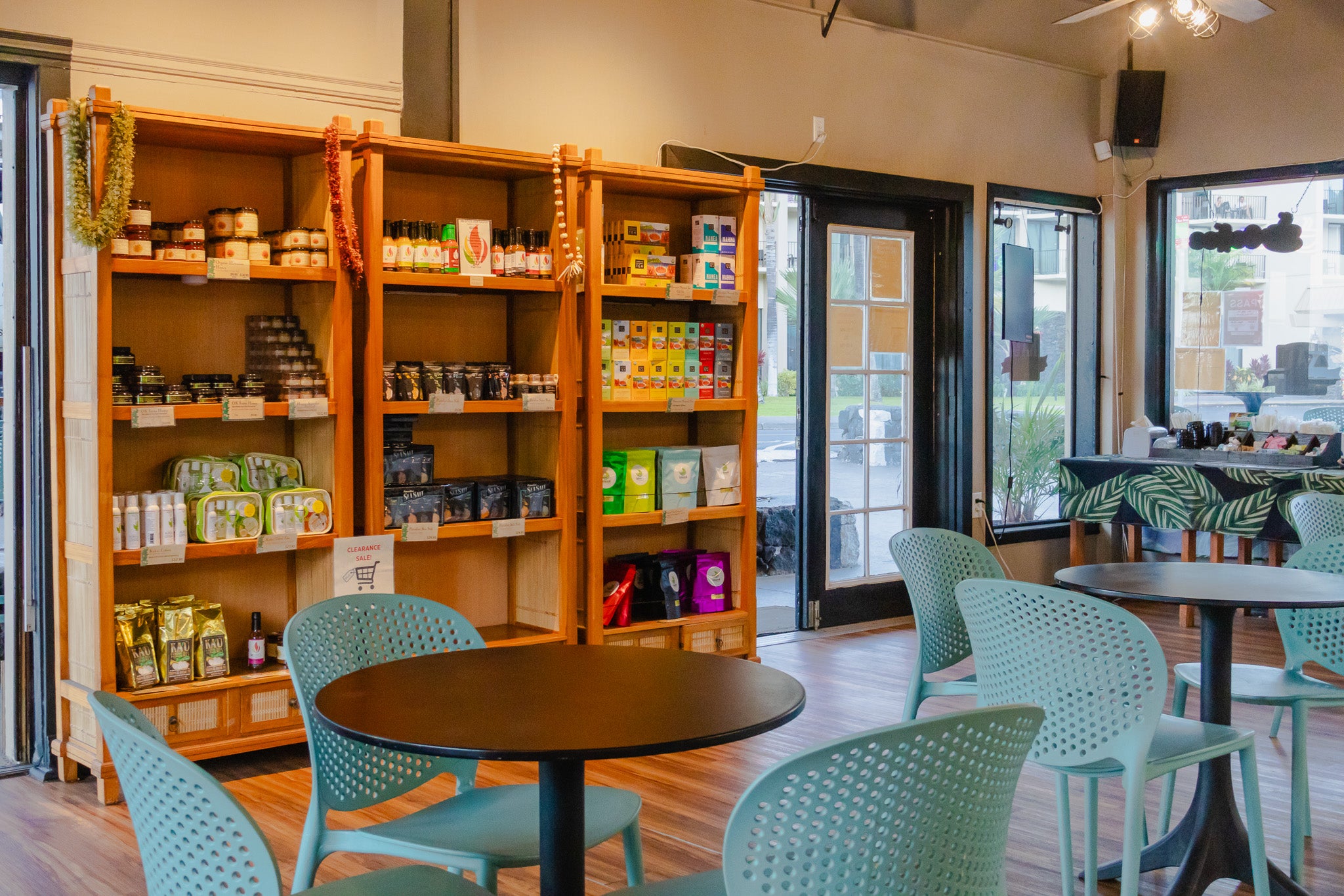 Interior seating area of Kaʻū Coffee Mill Cafe