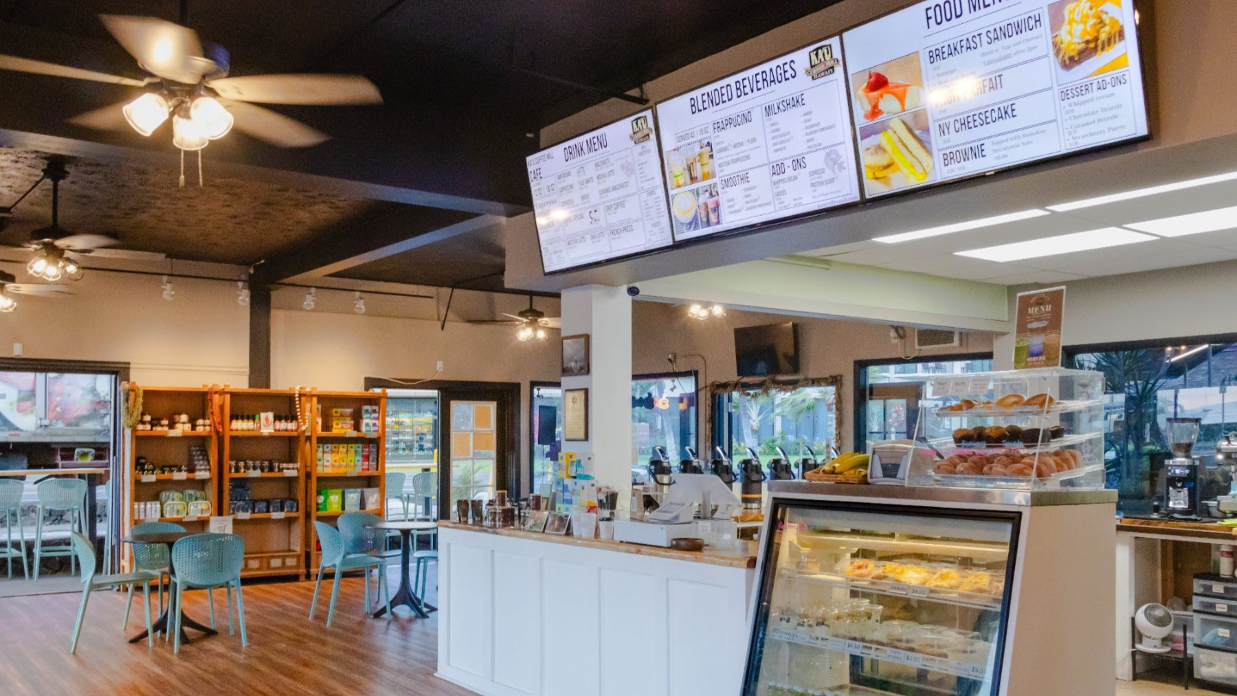Kaʻū Coffee Mill Cafe Interior and menu