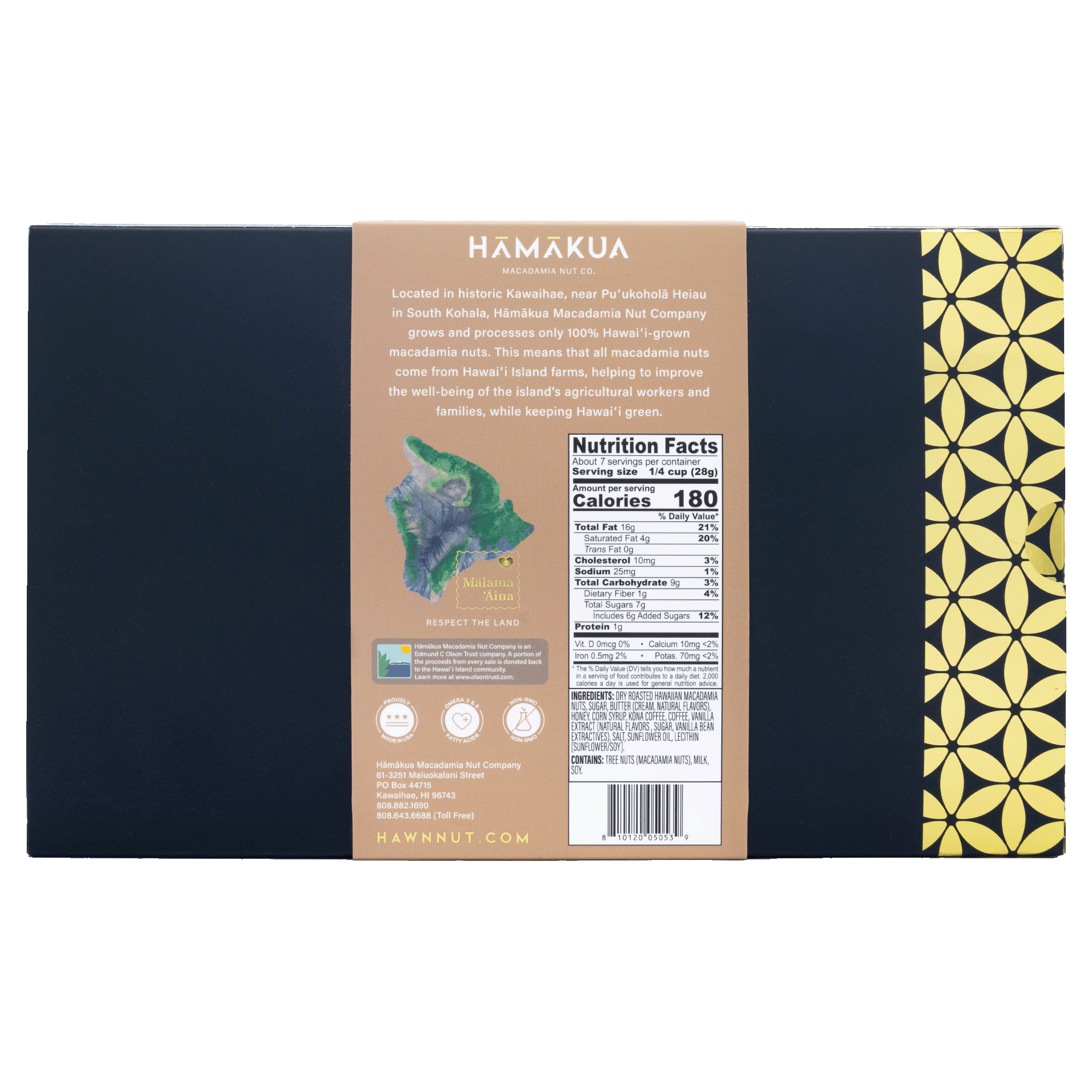 Hāmākua Macadamia Nut Company Kona Coffee Glaze macadamia nuts nutrition label