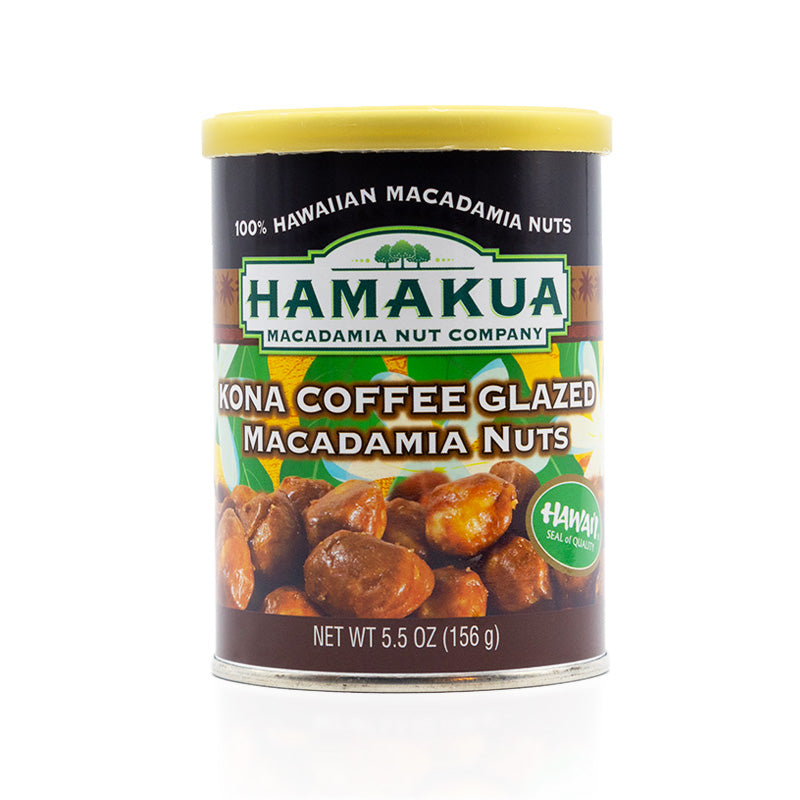 5.5oz can of Hāmākua Macadamia Nut Company Kona Coffee Glazed Macadamia Nuts