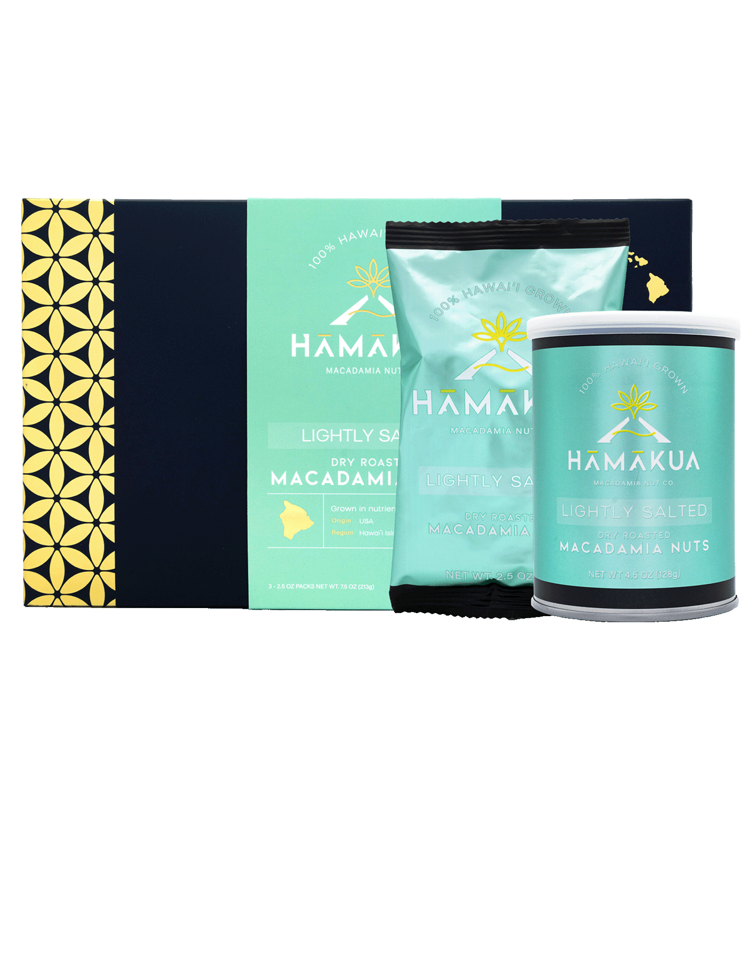 Hāmākua Macadamia Nut Company Lightly Salted Macadamia Nuts in various size packaging