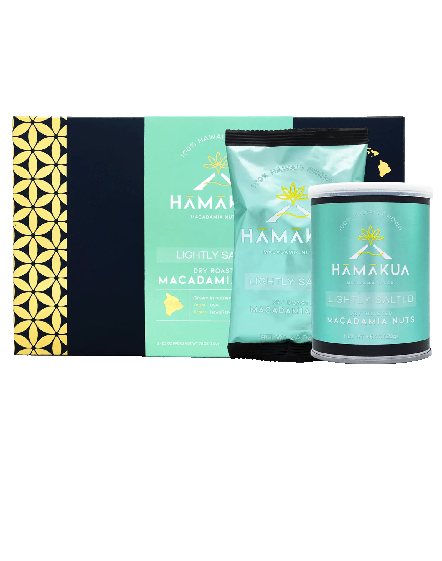 Hāmākua Macadamia Nut Company Lightly Salted Macadamia Nuts in various size packaging