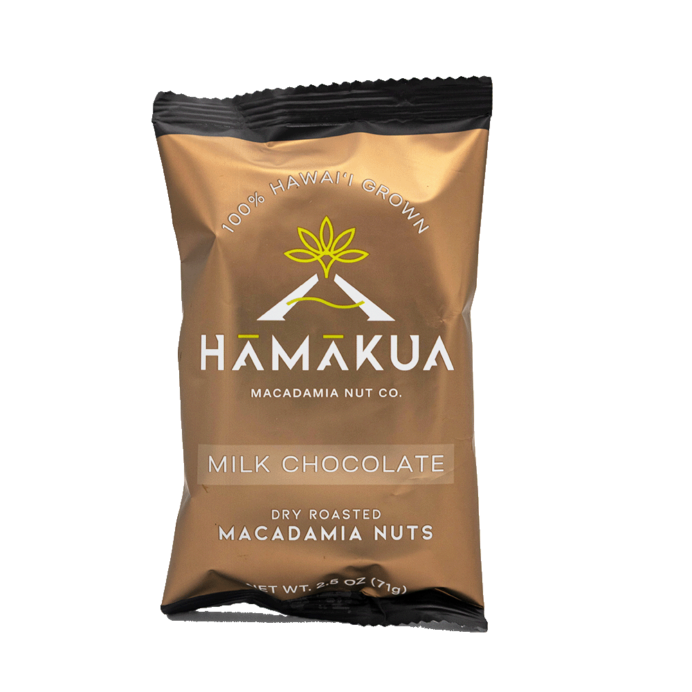 Hamakua Macadamia Nut Co. Milk Chocolate macadamia nuts 2.5oz packaging