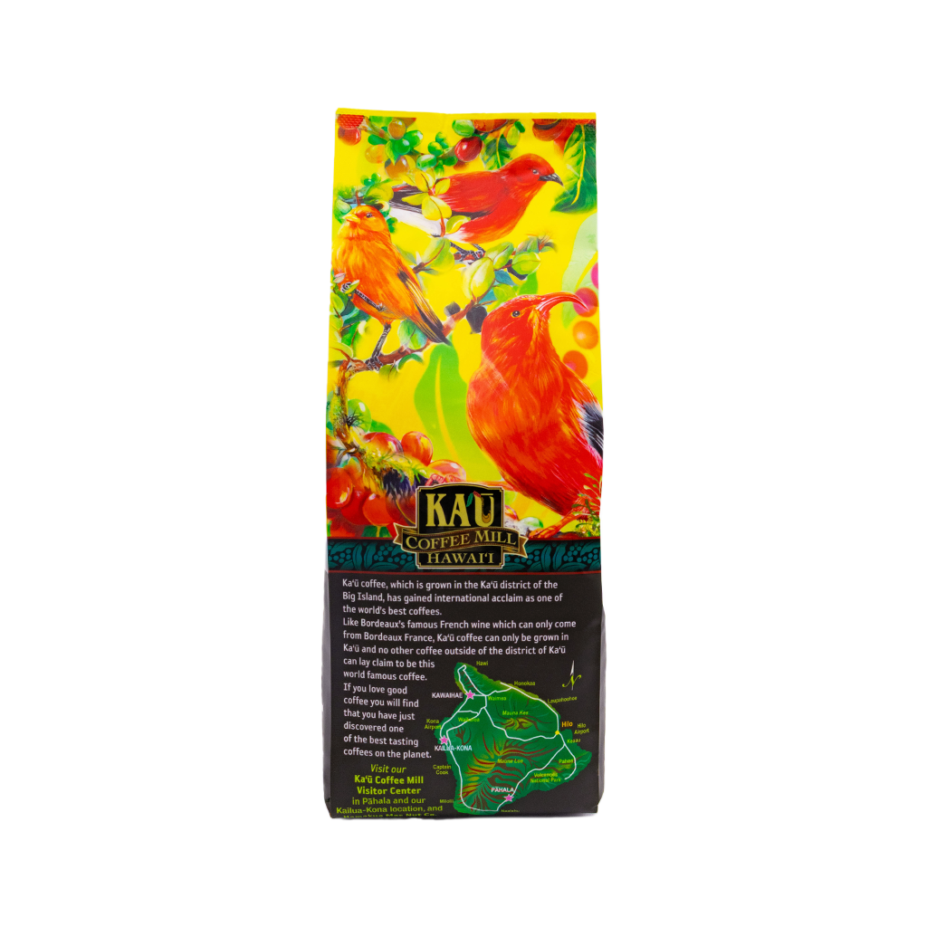 Back label of Kaʻū Coffee Mill Nene Medium Dark Roast