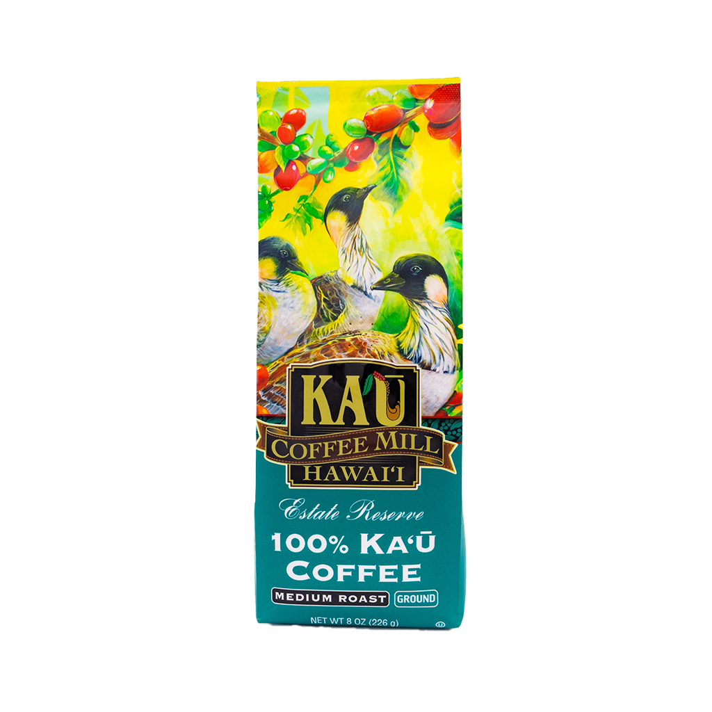 Kau Coffee Mill Hawaii Medium Roast bag with Nene Geese illustration packaging