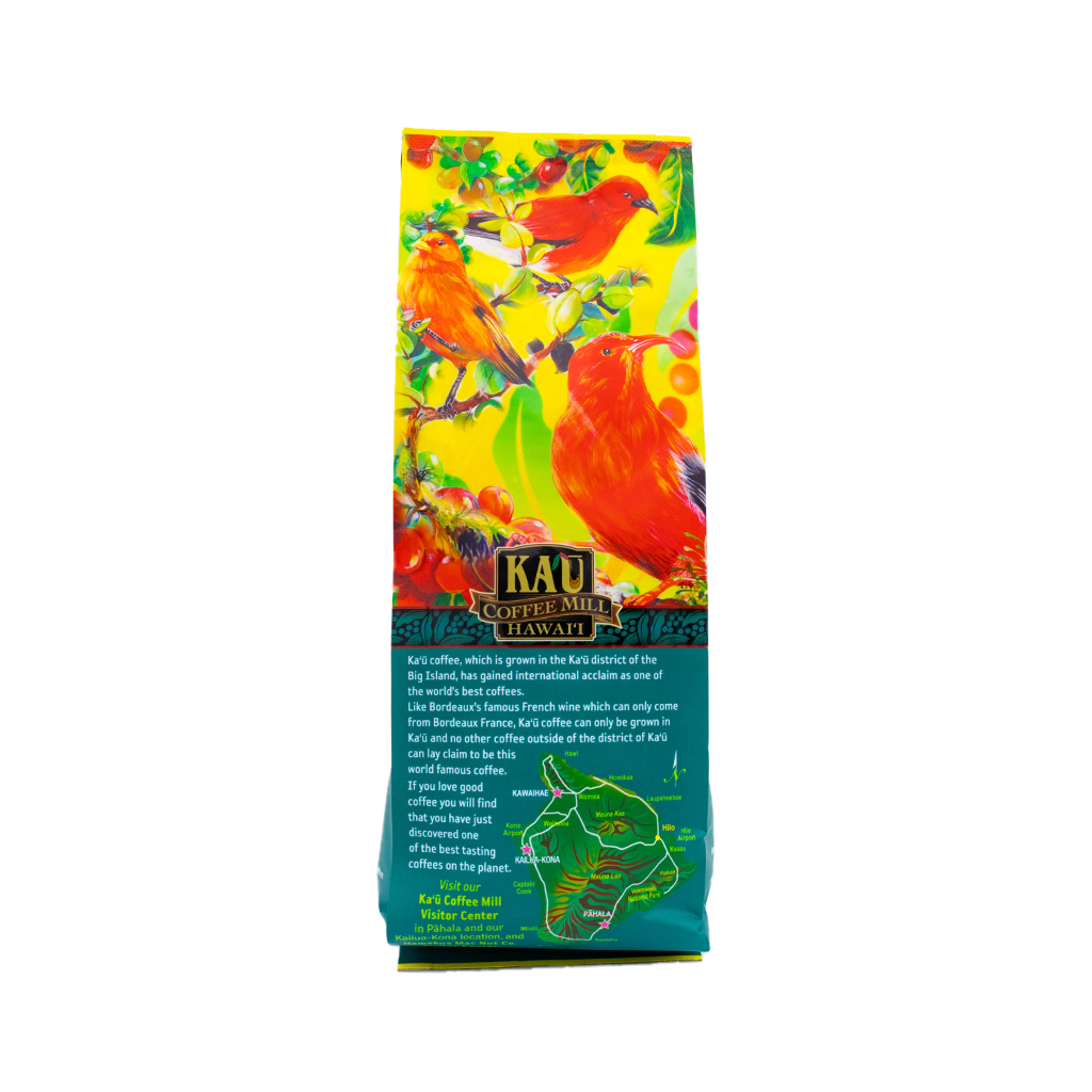 Back label of Kaʻū Coffee Mill Nene Medium Roast