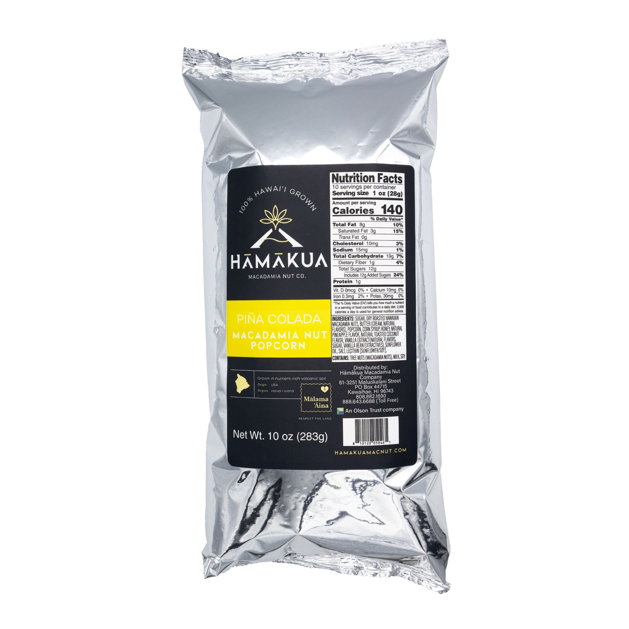 10oz Pouch of Pina Colada Macadamia Nut popcorn by Hāmākua Macadamia Nut Company