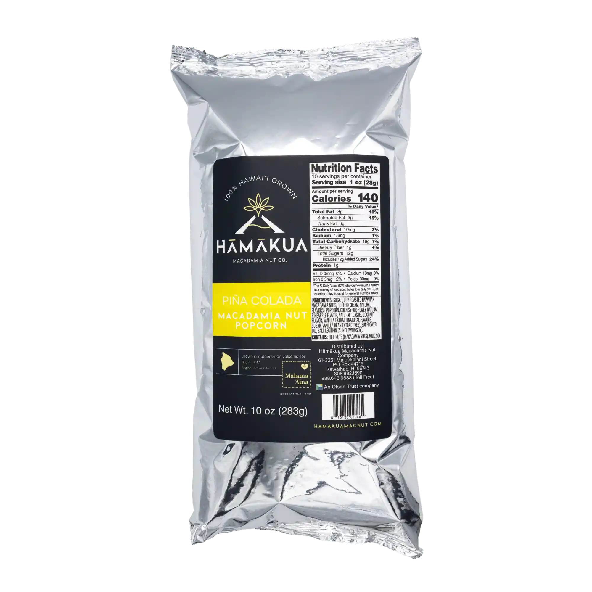 10oz Pouch of Pina Colada Macadamia Nut popcorn by Hāmākua Macadamia Nut Company