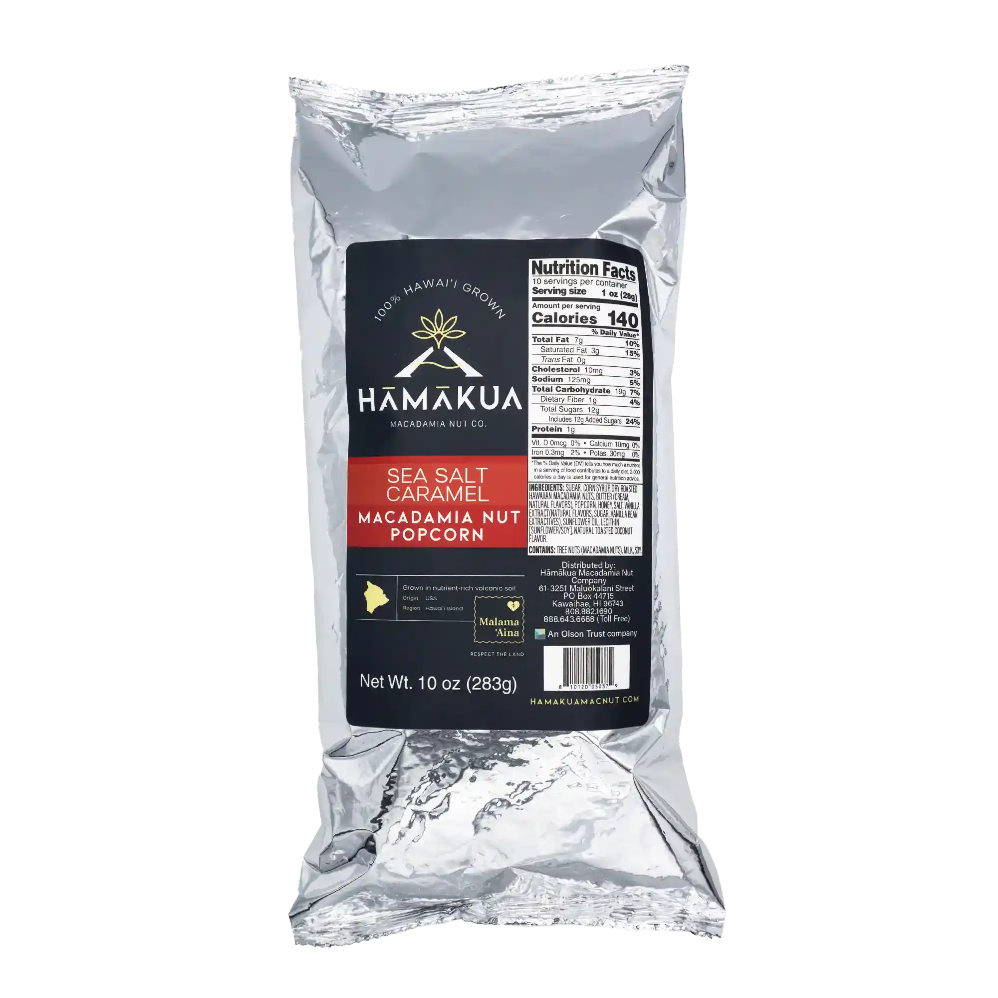 10oz Pouch of Sea Salt Caramel Macadamia Nut popcorn by Hāmākua Macadamia Nut Company