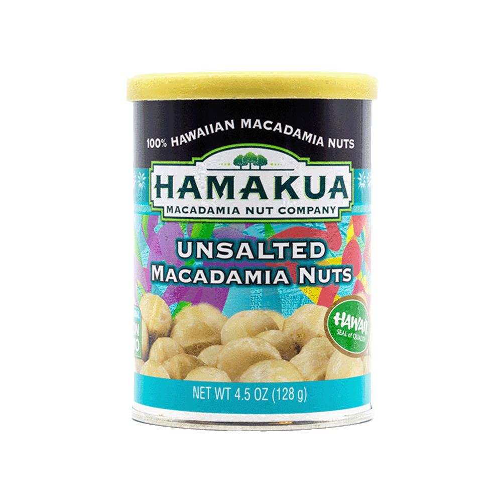 4.5oz can of Hāmākua Macadamia Nut Company Unsalted macadamia nuts