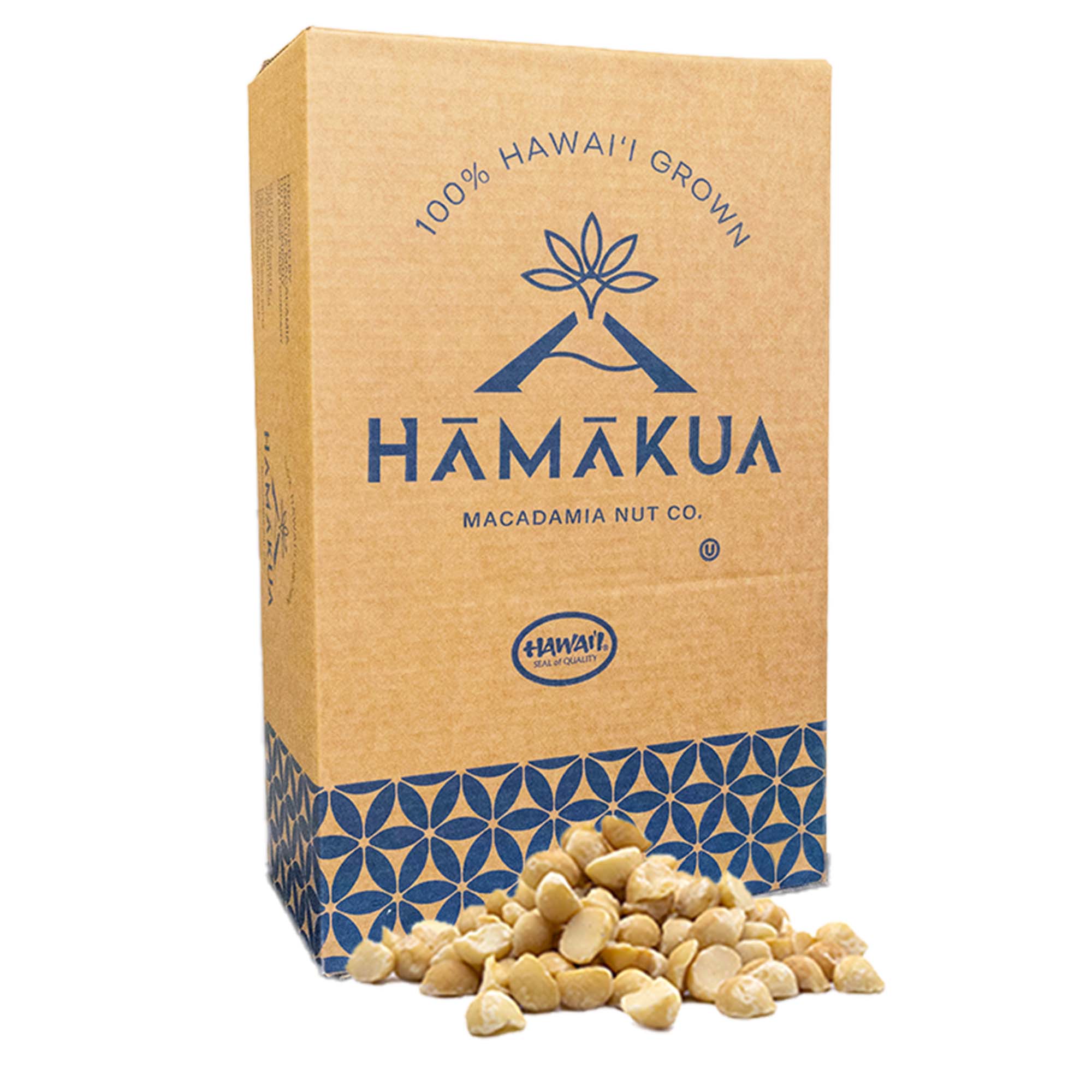 Bulk box of Hāmākua Macadamia Nut Company Style 3 macadamia nuts