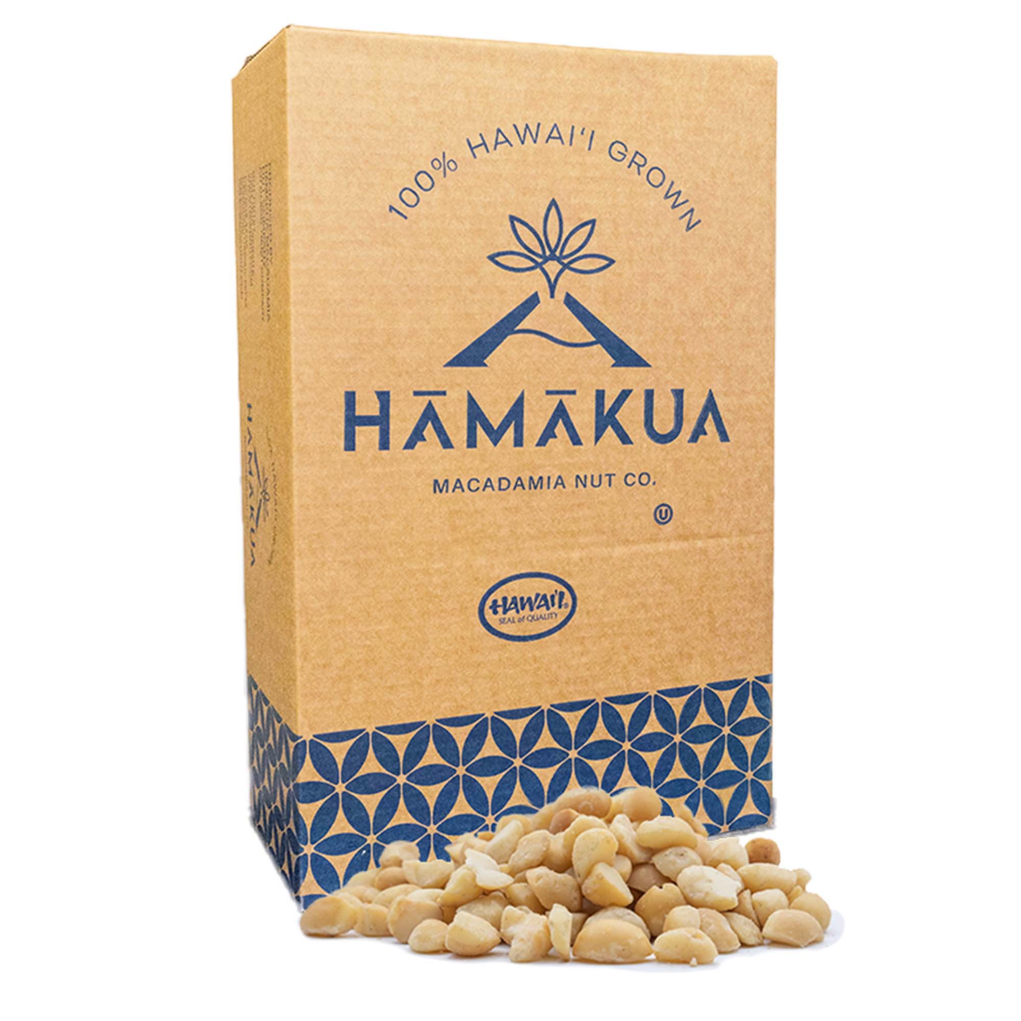 Bulk box of Hāmākua Macadamia Nut Company Style 4 macadamia nuts