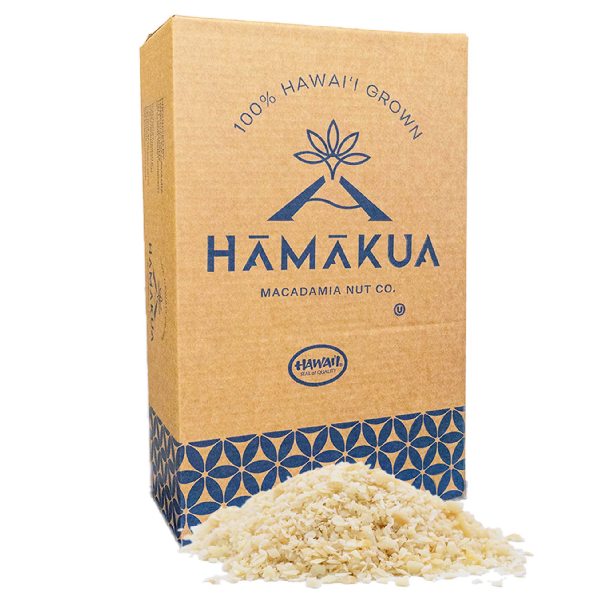 Bulk box of Hāmākua Macadamia Nut Company Style 8 macadamia nuts