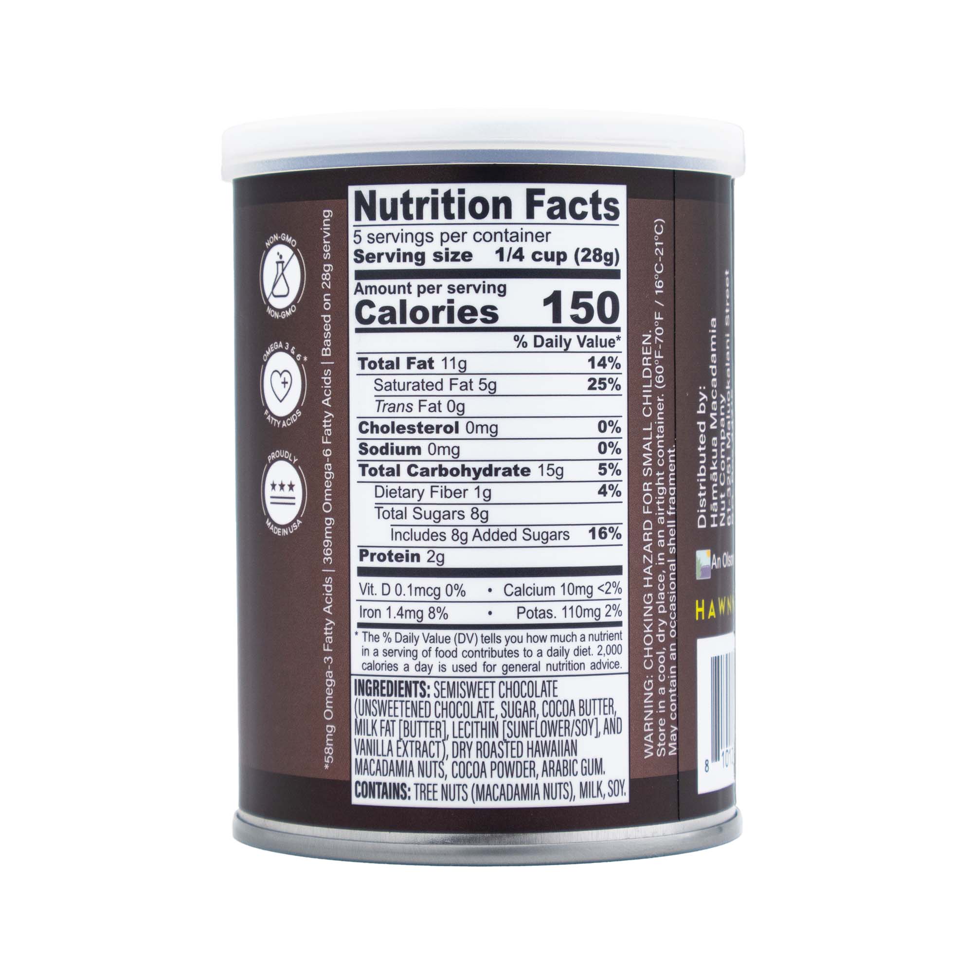Hāmākua Macadamia Nut Company Dark Chocolate macadamia nuts nutrition facts