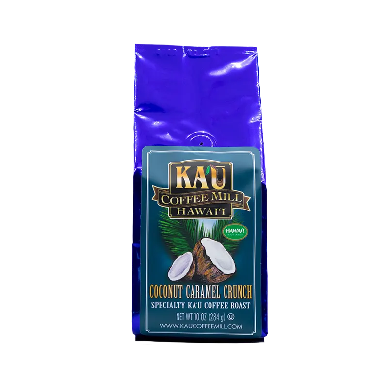 10oz bag of Kaʻū Coffee Mill coconut caramel ground coffee