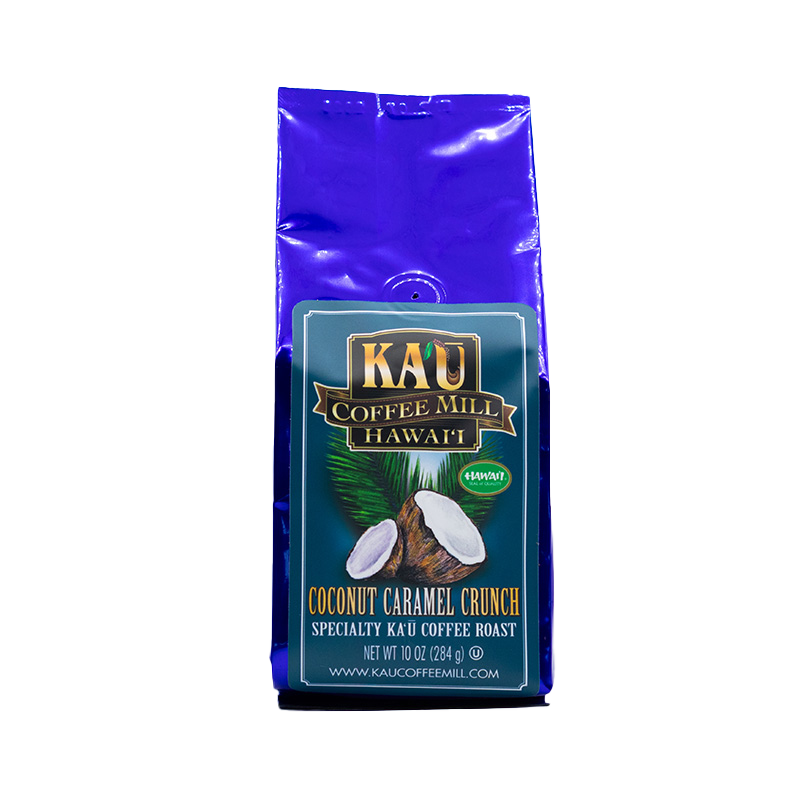 10oz bag of Kaʻū Coffee Mill coconut caramel ground coffee