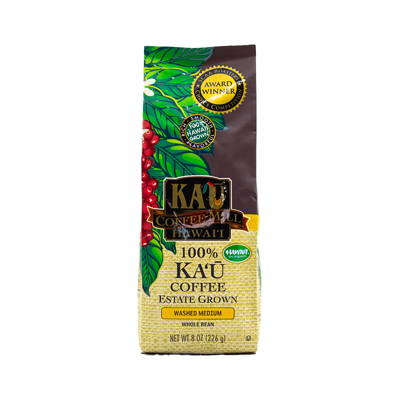 8oz bag of Kaʻū Coffee Mill washed medium whole bean coffee