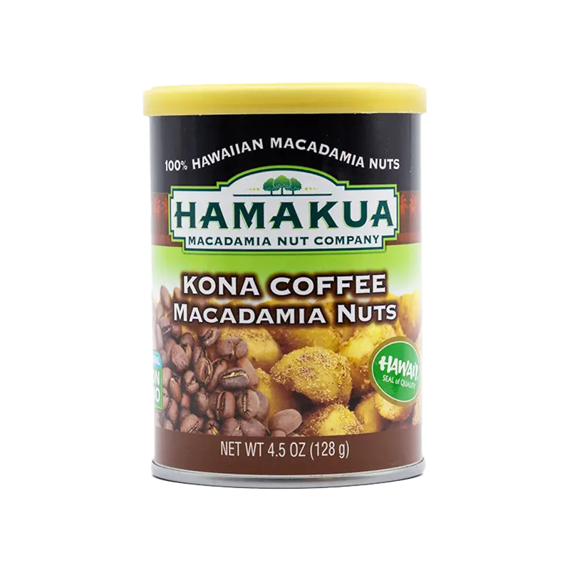 4.5 oz can of Hāmākua Macadamia Nut Company Kona Coffee Macadamia Nuts