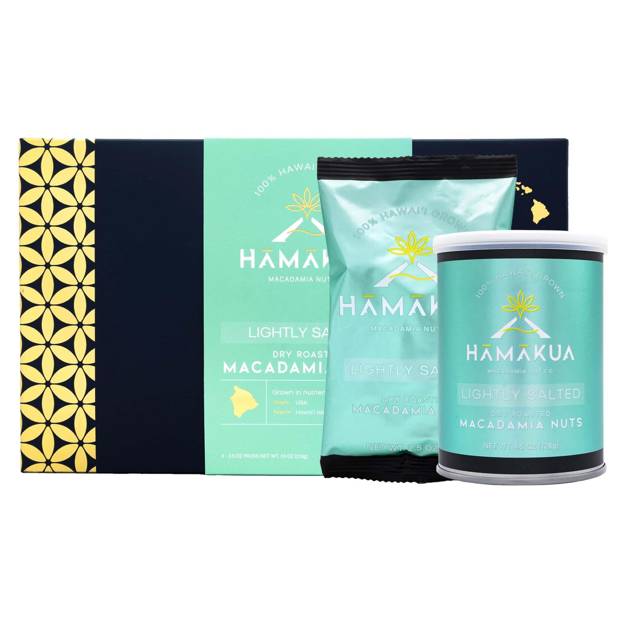 Hāmākua Macadamia Nut Company Lightly Salted Macadamia Nuts in various size packaging