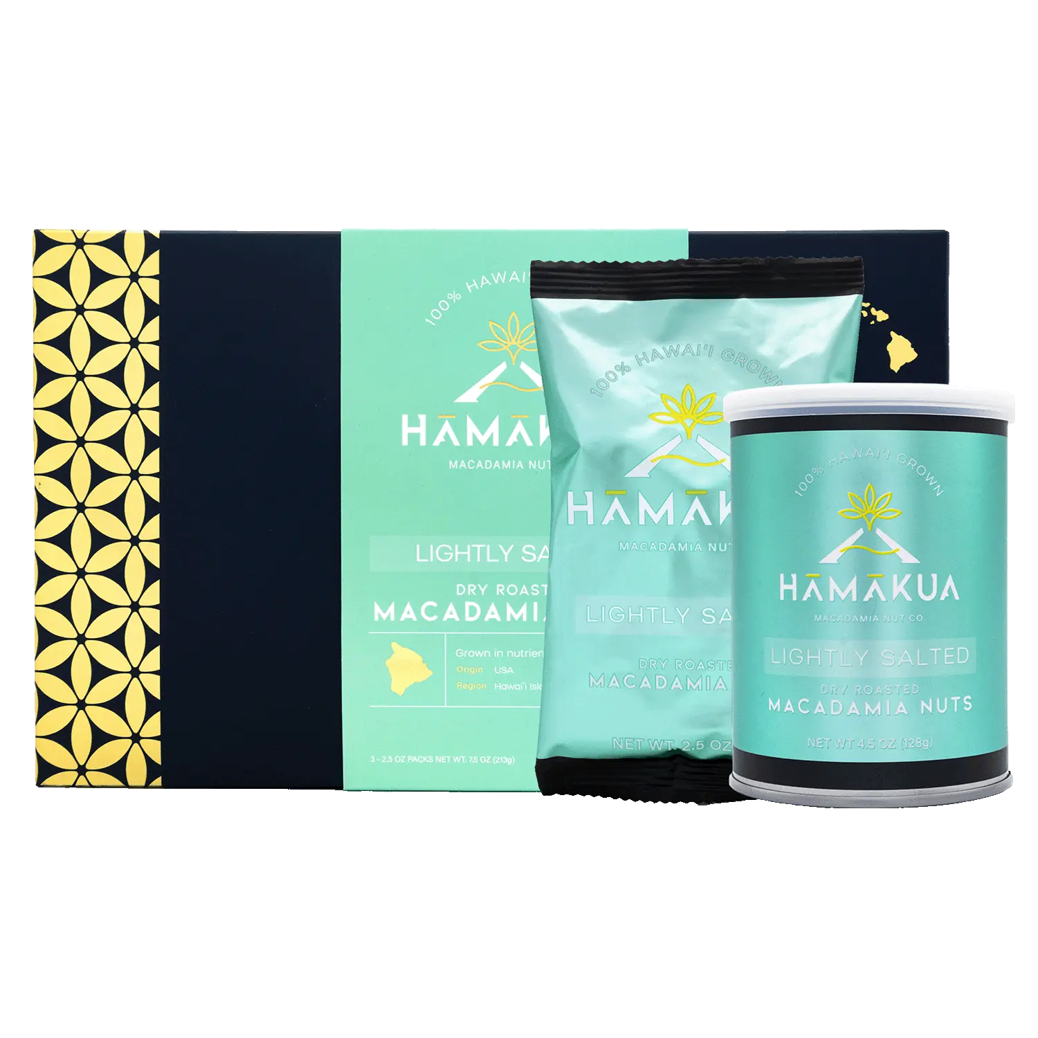 Hāmākua Macadamia Nut Company Lightly Salted Macadamia Nuts in various size packaging