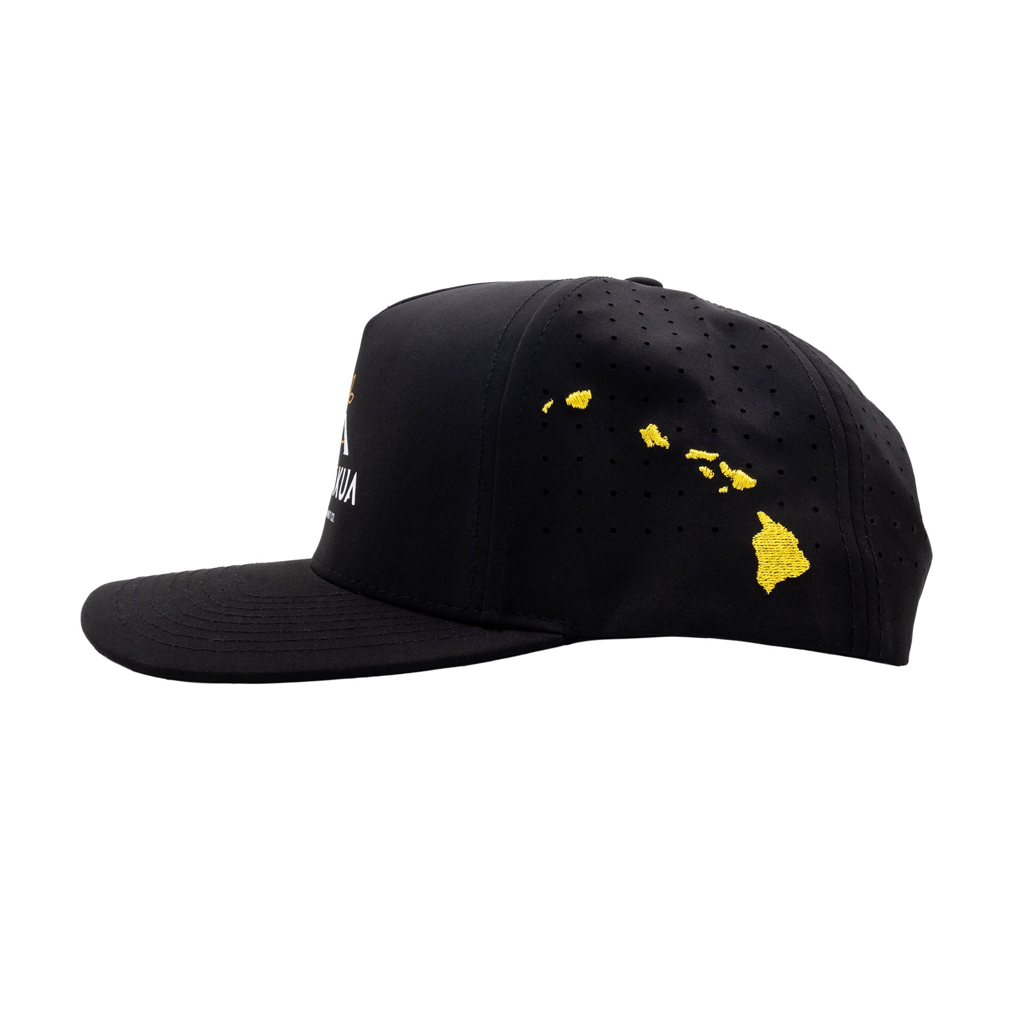 Black cap with gold Hawaiian Islands on the side
