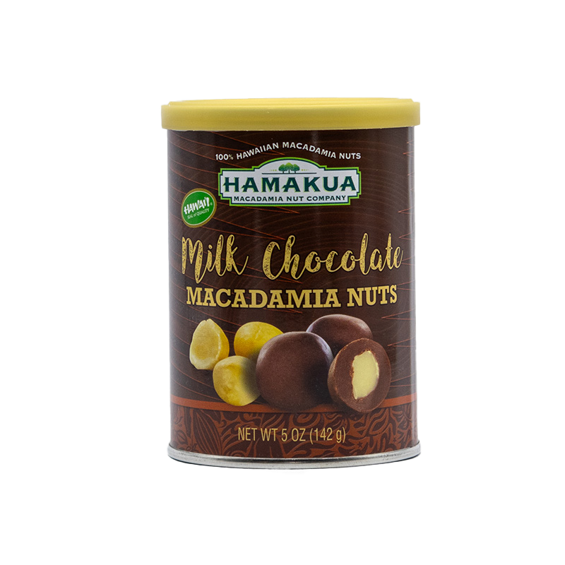 5oz can of Hāmākua Macadamia Nut Company Milk Chocolate Macadamia Nuts