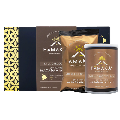 Hāmākua Macadamia Nut Company Milk Chocolate Macadamia Nuts in various size packaging