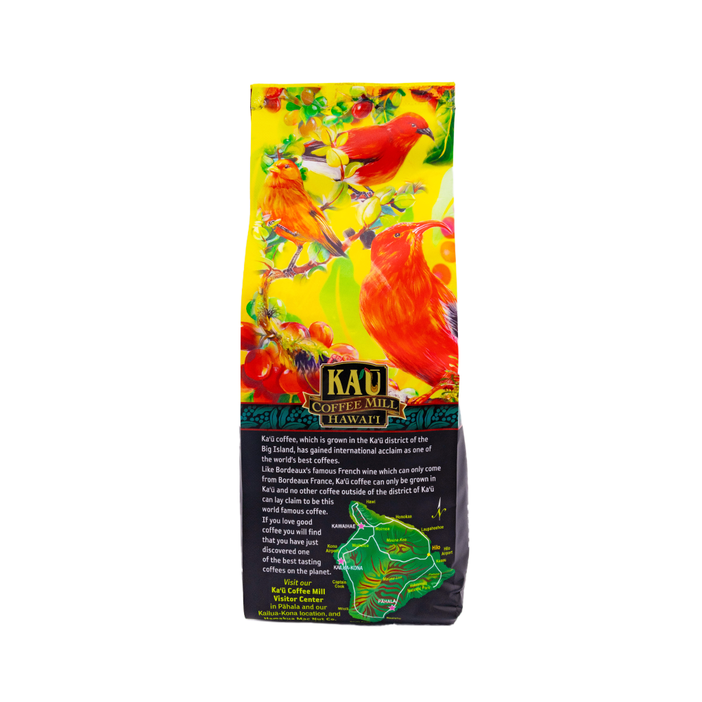 Back label of Kaʻū Coffee Mill Nene Dark Roast