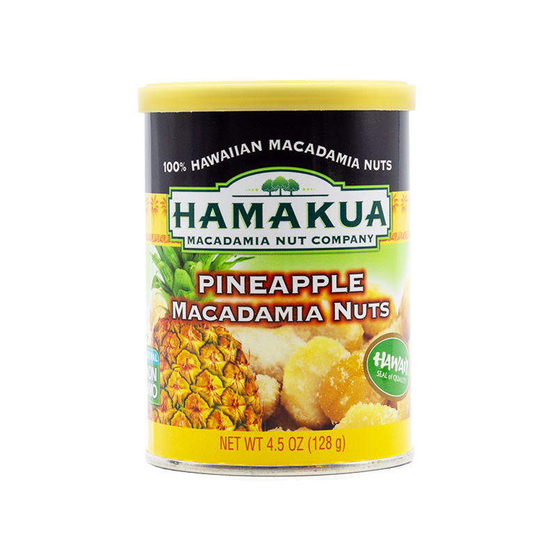4.5 oz can of Hāmākua Macadamia Nut Company Pineapple Macadamia Nuts