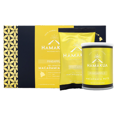 Hāmākua Macadamia Nut Company Pineapple Macadamia Nuts in various size packaging