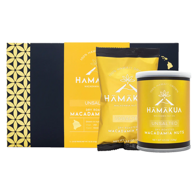 Hāmākua Macadamia Nut Company Unsalted Macadamia Nuts in various size packaging